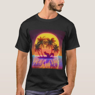 Retro Island Squirrel in Neon Sunset T-Shirt
