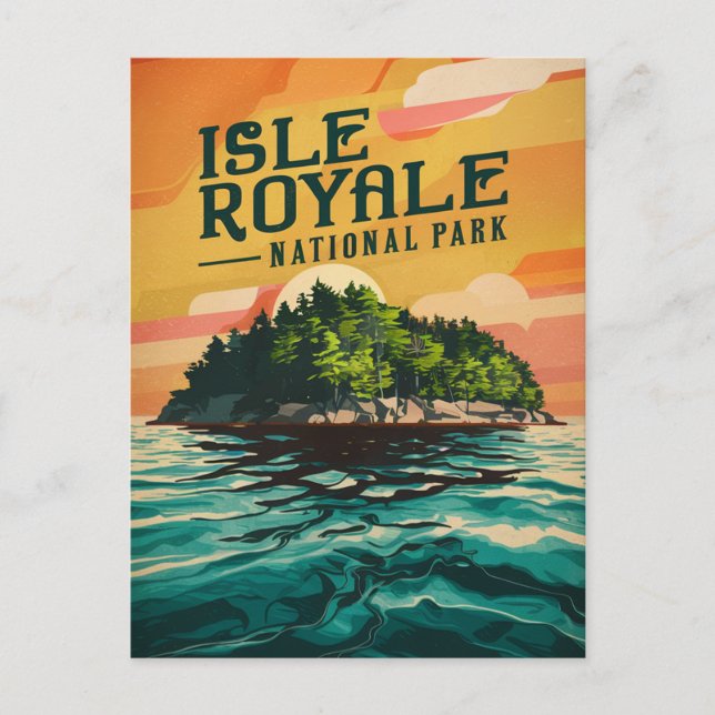 Retro Isle Royale National Park Poster Holiday Postcard (Front)