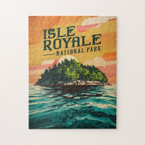 Retro Isle Royale National Park Poster Jigsaw Puzzle