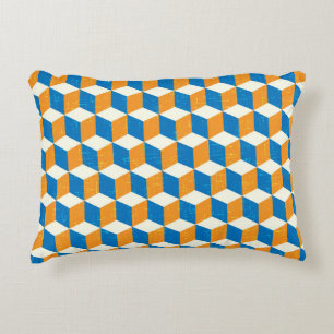 Retro isometric cubes, geometric illusion accent pillow