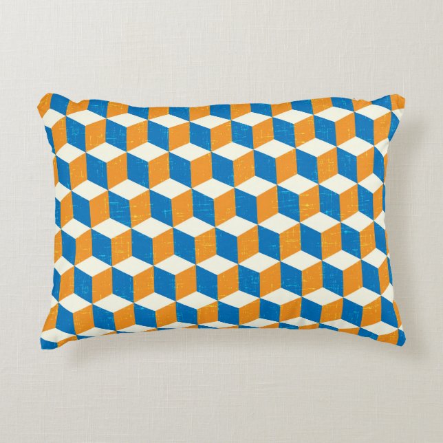 Retro isometric cubes, geometric illusion accent pillow (Front)