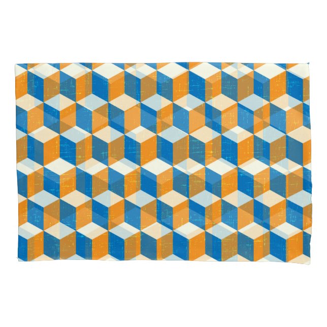 Retro isometric cubes, geometric illusion pillow case (Front)