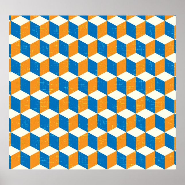 Retro isometric cubes, geometric illusion poster (Front)