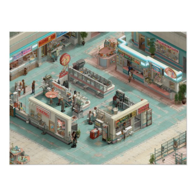 Retro Isometric Grocery Store Pixel Art Poster (Front)