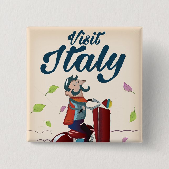 Retro Italian cartoon scooter poster. Button (Front)