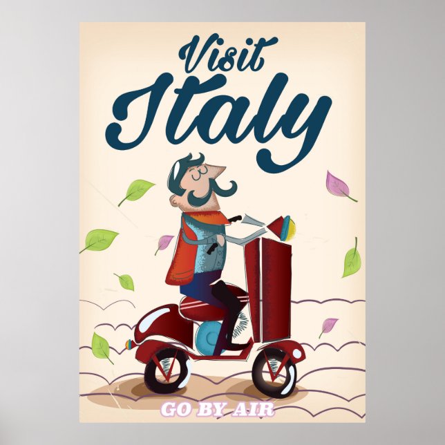 Retro Italian cartoon scooter poster. Poster (Front)