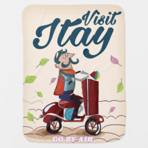 Retro Italian cartoon scooter poster. Receiving Blanket