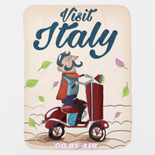 Retro Italian cartoon scooter poster. Receiving Blanket