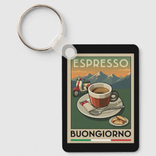 Retro Italian Espresso Art Cafe 1950s Poster Keychain
