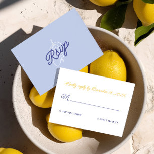 Retro Italian Handwritten Yellow & Blue Wedding RSVP Card