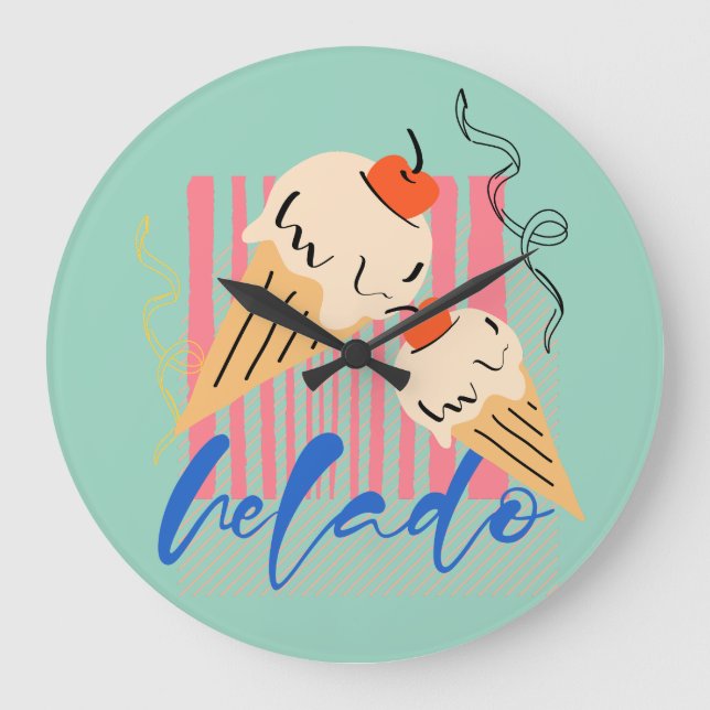 Retro Italian Ice Cream Cones Large Clock (Front)