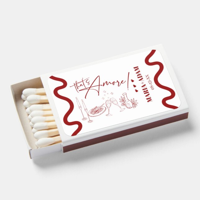 Retro Italian | That's Amore | Wine Dinner Wedding Matchboxes (Front Open)