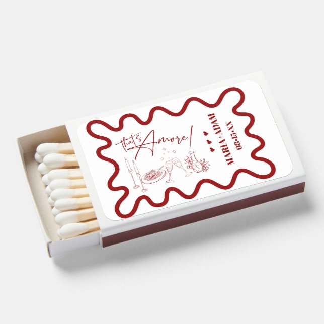 Retro Italian | That's Amore | Wine Dinner Wedding Matchboxes (Front Open)