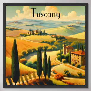Retro Italy Tuscany Countryside Landscape Artwork Framed Art