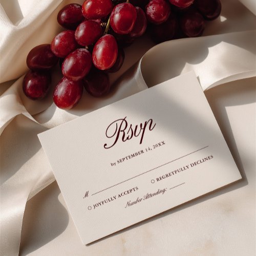 Retro Ivory Beige &amp; Burgundy Elegant Wedding RSVP Card
