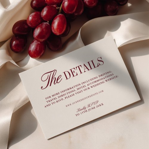 Retro Ivory Beige & Burgundy Wedding Website  Enclosure Card