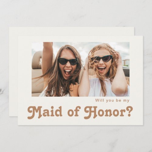 Retro Ivory Photo Maid of Honor Proposal Card