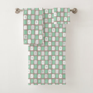 Retro Jade and White Starbursts Towel Set