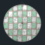 Retro Jade Starbursts Dart Board<br><div class="desc">This Retro Jade and White Starbursts Dartboard is so adorably space age you won’t be able to contain your enthusiasm. And, why would you want to? This 1960’s mid century modern inspired design features a dark heather grey background and rows of perfectly imperfect rectangles in jade, white, and dove grey....</div>