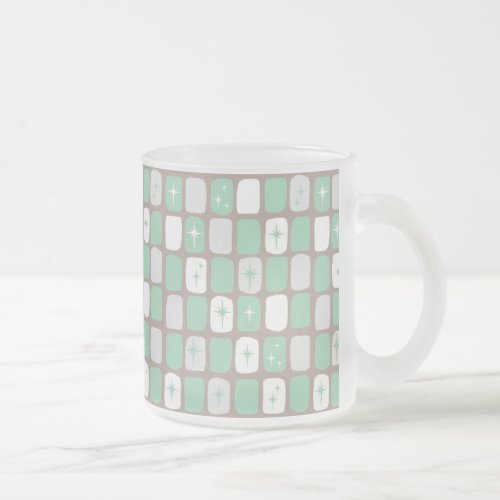 Retro Jade Starbursts Frosted Glass Mug