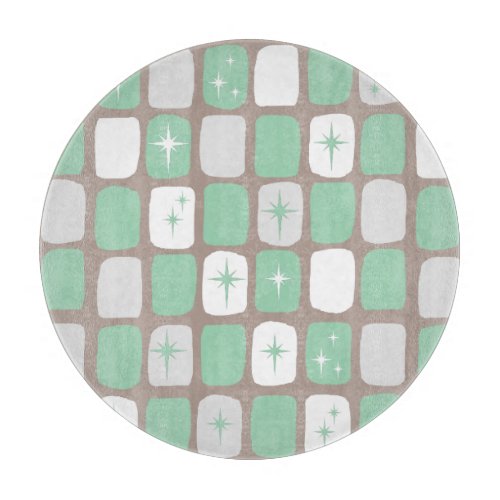 Retro Jade Starbursts Glass Cutting Board