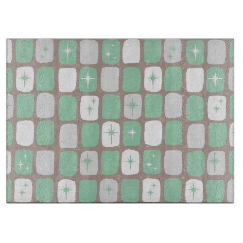 Retro Jade Starbursts Glass Cutting Board