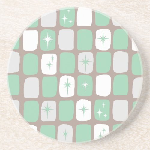 Retro Jade Starbursts Sandstone Coaster