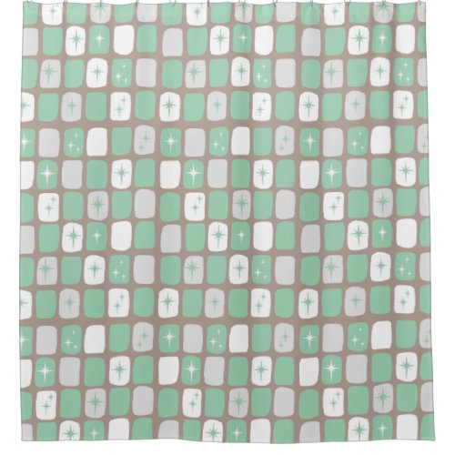 Retro Jade Starbursts Shower Curtain