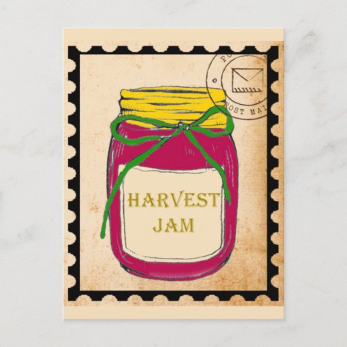 Retro Jam Jar Stamp Happy Thanksgiving Greeting Holiday Postcard