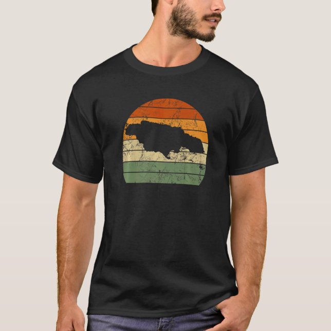 Retro Jamaica Jamaican Map Sunset Independence Day T-Shirt (Front)