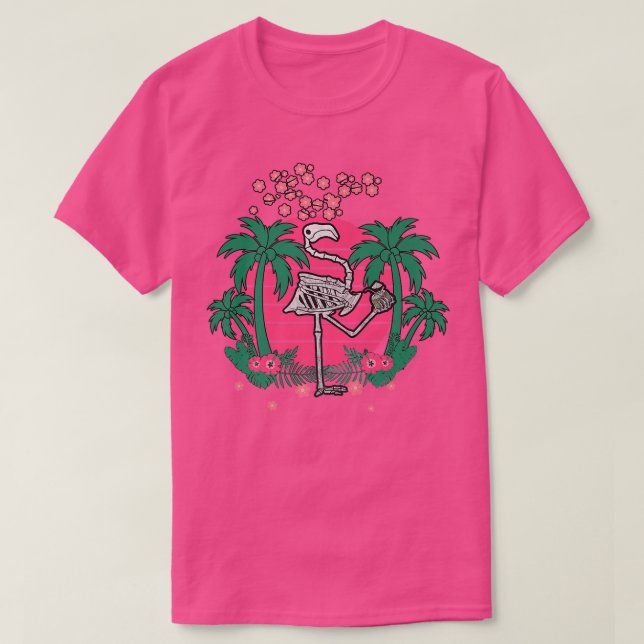 Retro Japan Vaporwave Kanji Skeleton Flamingo Para T-Shirt (Design Front)