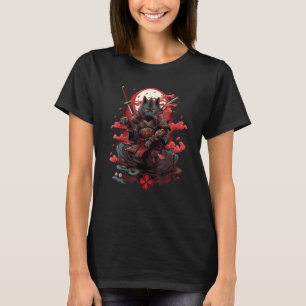 Retro Japanese Cat Samurai tattoo graphic Ninja T-Shirt