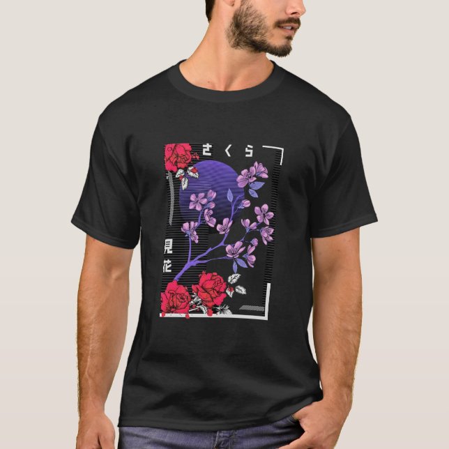 Retro Japanese Cherry Blossoms T-Shirt (Front)