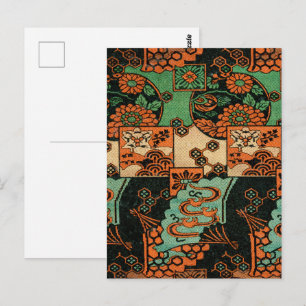Retro Japanese Chrysanthemum & Wave Motif Postcard
