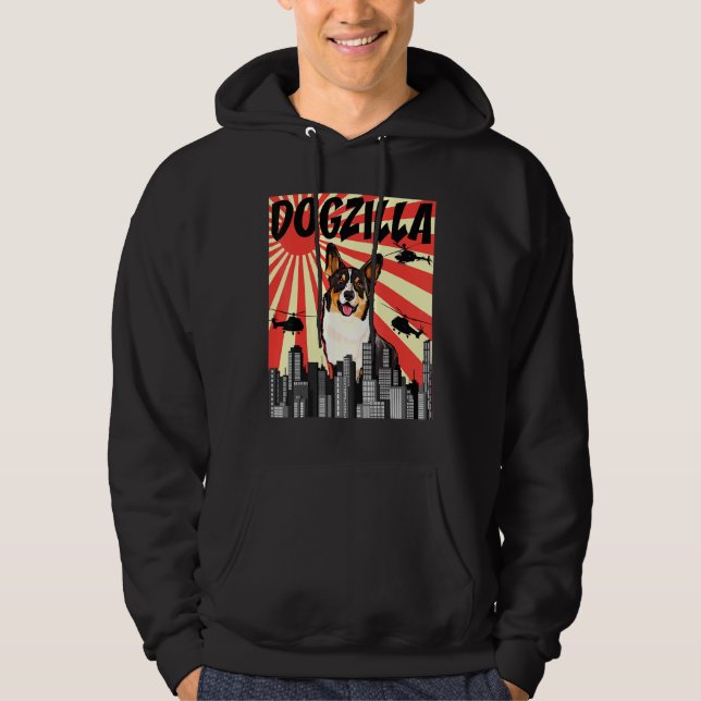 Retro Japanese Dogzilla Cardigan Welsh Corgi Hoodie (Front)