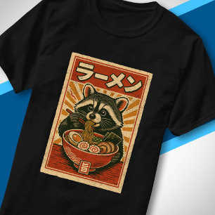 Retro Japanese Food Art Raccoon Eating Ramen T-Shirt