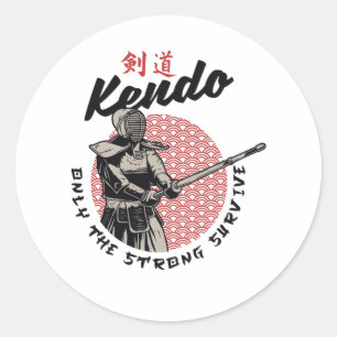 Retro Japanese Kendo - Only the Strong Survive Classic Round Sticker