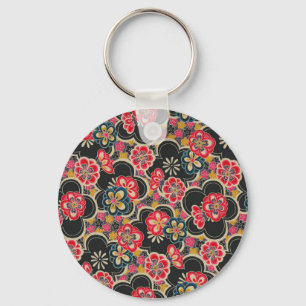Retro Japanese Kimono Origami SakuraFlower Pattern Keychain
