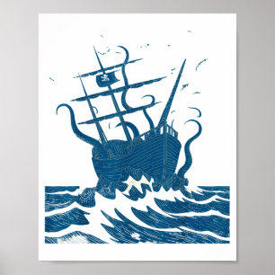 Retro Japanese Octopus Kraken Rate Ship Vintage Lo Poster
