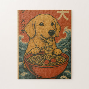 Retro Japanese Ramen Golden Retriever Dog Puzzle