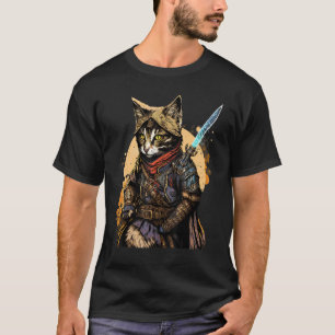 Retro Japanese Samurai Cat Bushido Warrior Sword V T-Shirt