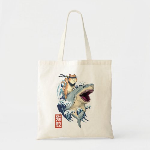 Retro Japanese Samurai Cat Shark Vintage Kanagawa  Tote Bag