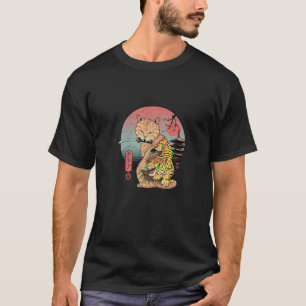 Retro Japanese Samurai Ninja Cat Kawaii Tattoo Cat T-Shirt