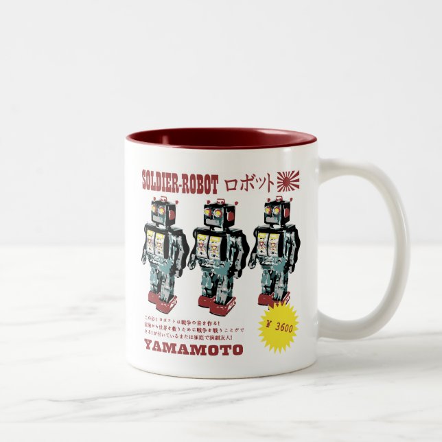 Retro Japanese Toy Robot Advertisement Two-Tone Coffee Mug (Right)