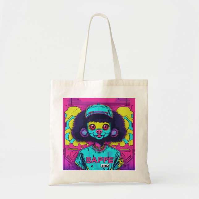 Retro Japanese Urban Fashion Neon Mascot Face Doll Tote Bag (Front)