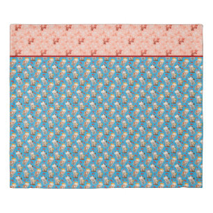 Retro Japanese Waving Lucky Cat in Blue with Koi Duvet Cover