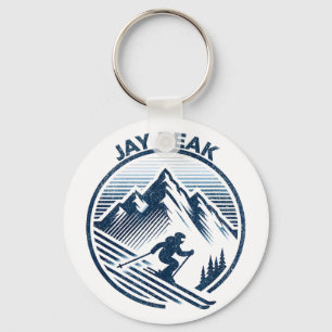 Retro jay peak vermont skiing skier blue vintage keychain