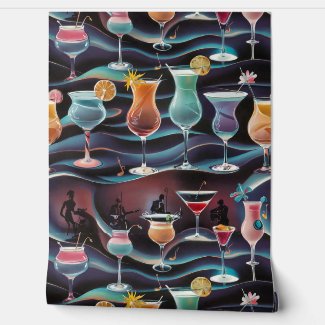 Retro Jazz & Cocktails Man Cave Decor Peel & Stick Wallpaper
