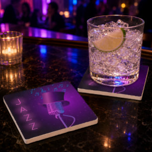 Retro Jazz Stone Coaster with Microphone, Top Hat