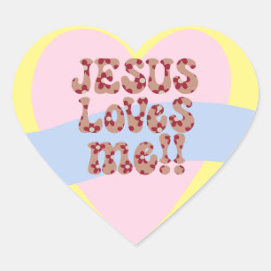 Retro Jesus Loves Me Heart Sticker